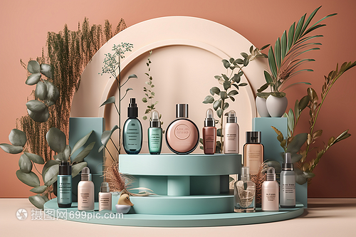 綠植展臺的護膚品數字藝術 自然與科技交織的化妝品新敘事